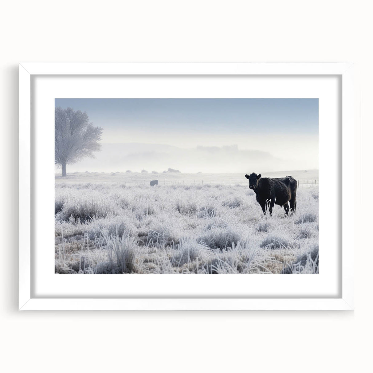 Abstract art print depicting a serene Idaho landscape in muted earth tones on a framed white mat.