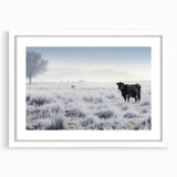 Abstract art print depicting a serene Idaho landscape in muted earth tones on a framed white mat.