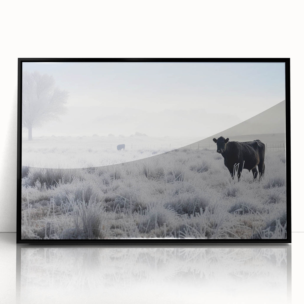 Large abstract wall art depicting a serene Idaho landscape in muted earth tones, framed in black acrylic.