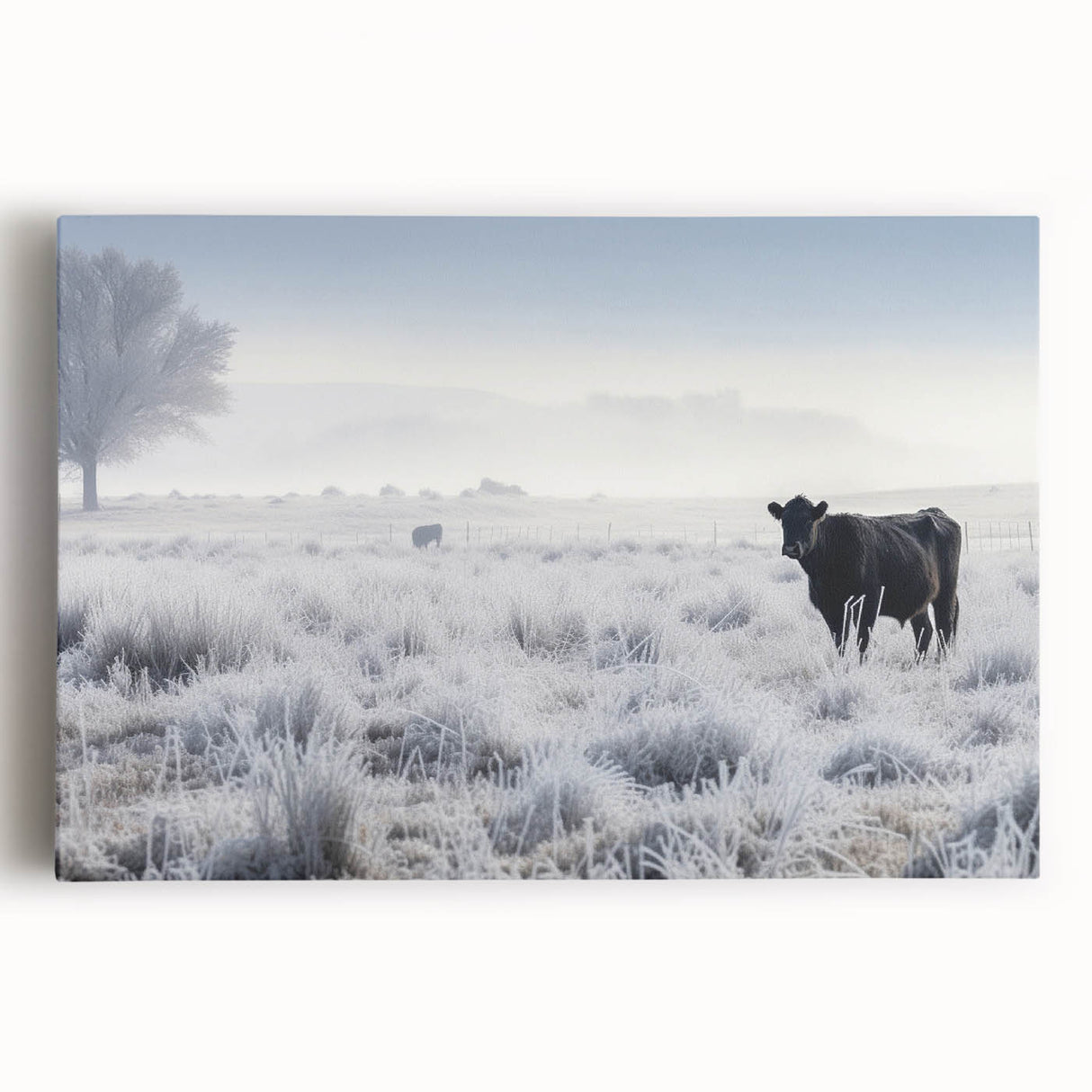 Black and white photograph of Idaho scenery on a large stretched canvas, ideal for kitchen wall art.