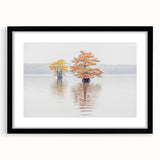 Abstract art print of a colorful Louisiana landscape in vibrant hues on a large, textured canvas, framed in black.