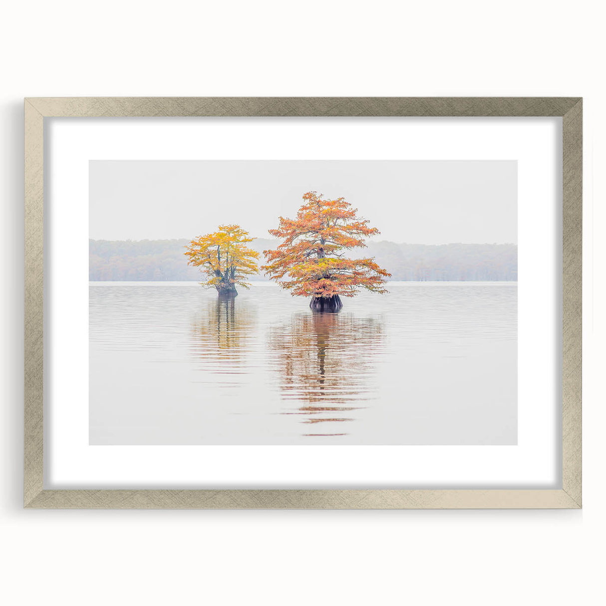 Textured abstract art print depicting a Louisiana landscape in muted earth tones on a framed canvas.