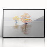 Large abstract wall art depicting a Louisiana landscape in muted greens and blues on a framed acrylic panel.