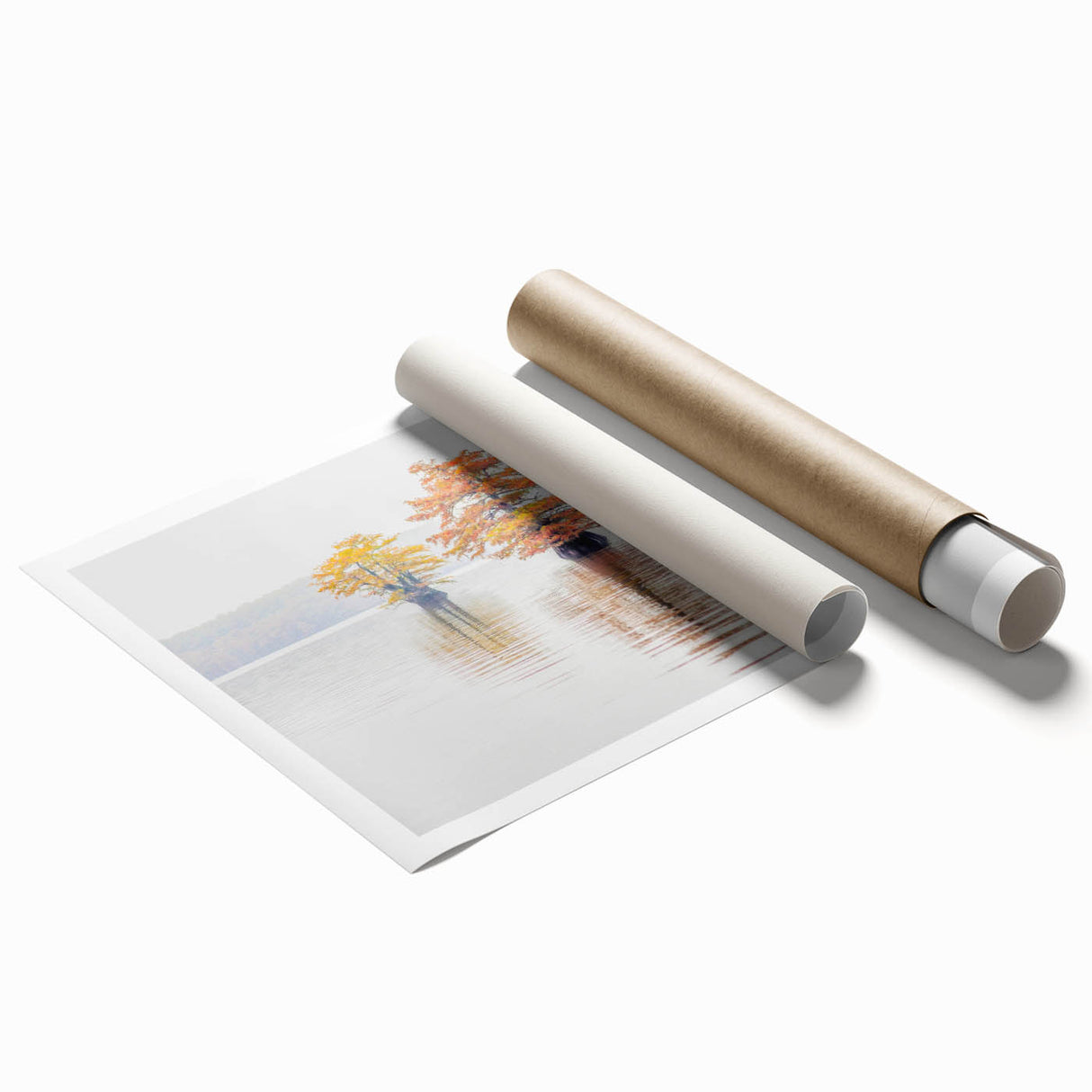Rolled print featuring a serene Louisiana landscape with soft pastel colors, ideal for classy bathroom wall art.