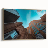 Framed canvas of Charlotte, North Carolina skyline in black and gold tones, ideal for bedroom wall art.