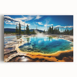 Black and white photograph of Yellowstone National Park on stretched canvas, ideal for kitchen wall art.