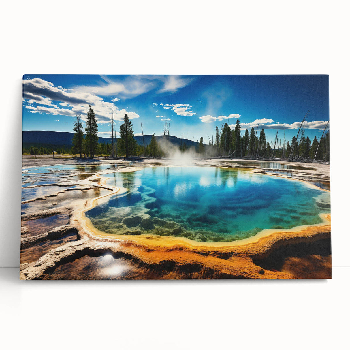 Black and white photo of Yellowstone National Park on stretched canvas, ideal for kitchen wall art.