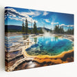 Yellowstone National Park scenery on large stretched canvas, featuring vivid green and blue tones.