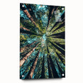 Large abstract wall art on acrylic glass depicting spring themes in vibrant greens and yellows.