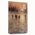 Large abstract wall art on acrylic glass depicting winter scene in muted blue and white tones.