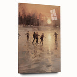Large abstract wall art on acrylic glass depicting winter season in muted blue and white tones.