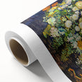 Art deco poster of a vibrant, starry night sky on rolled canvas, ideal for nursery wall art.
