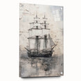 Side view of a ship printed on acrylic glass in blue and gray tones, suitable for bedroom or dining room wall art.