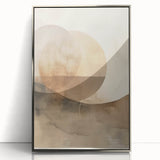 Framed abstract minimalist wall art featuring a silver acrylic front, showcasing geometric shapes and soft neutral tones, perfect for modern home decor.