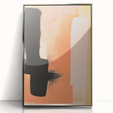 Framed abstract minimalist wall art featuring a sleek silver acrylic front, showcasing geometric shapes and soft neutral tones, ideal for modern decor.