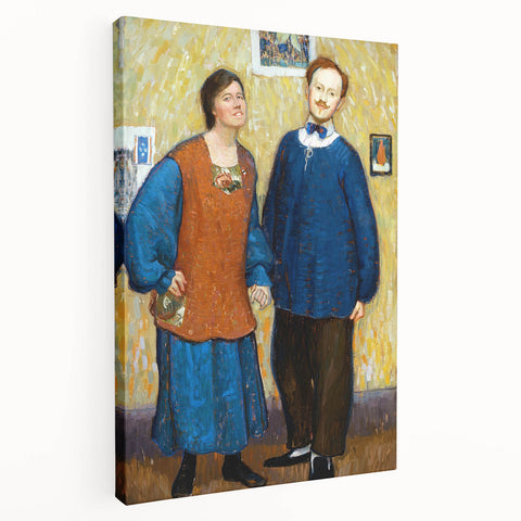 Vibrant Modern Wall Art - Expressive Portrait of a Couple in Warm Tones