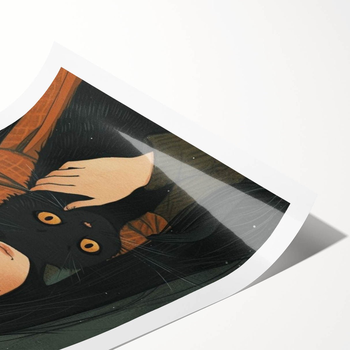 Cozy Girl and Black Cat Wall Art - Warm & Whimsical Nursery Print