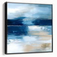 Large Abstract Wall Art – Coastal Blue and Beige Horizontal Canvas