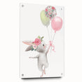 Floating Bunny with Balloons Wall Art - Whimsical Nursery Print