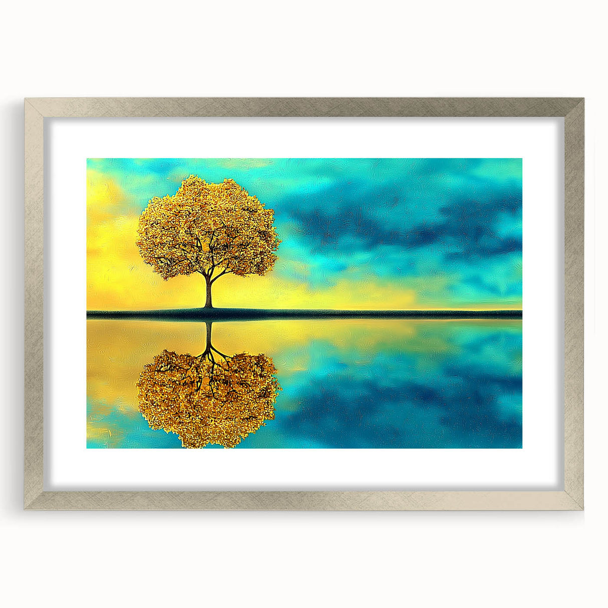 Abstract floral artwork framed with a silver mat, showcasing vibrant colors and intricate designs, perfect for enhancing modern home decor.