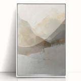 Abstract minimalist wall art framed in acrylic with a white border, showcasing geometric shapes in soft pastel colors, perfect for modern home decor.