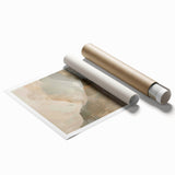 Abstract minimalist wall art print showcasing fluid shapes in soft pastel colors, elegantly rolled and ready for display in a stylish setting, perfect for modern decor.