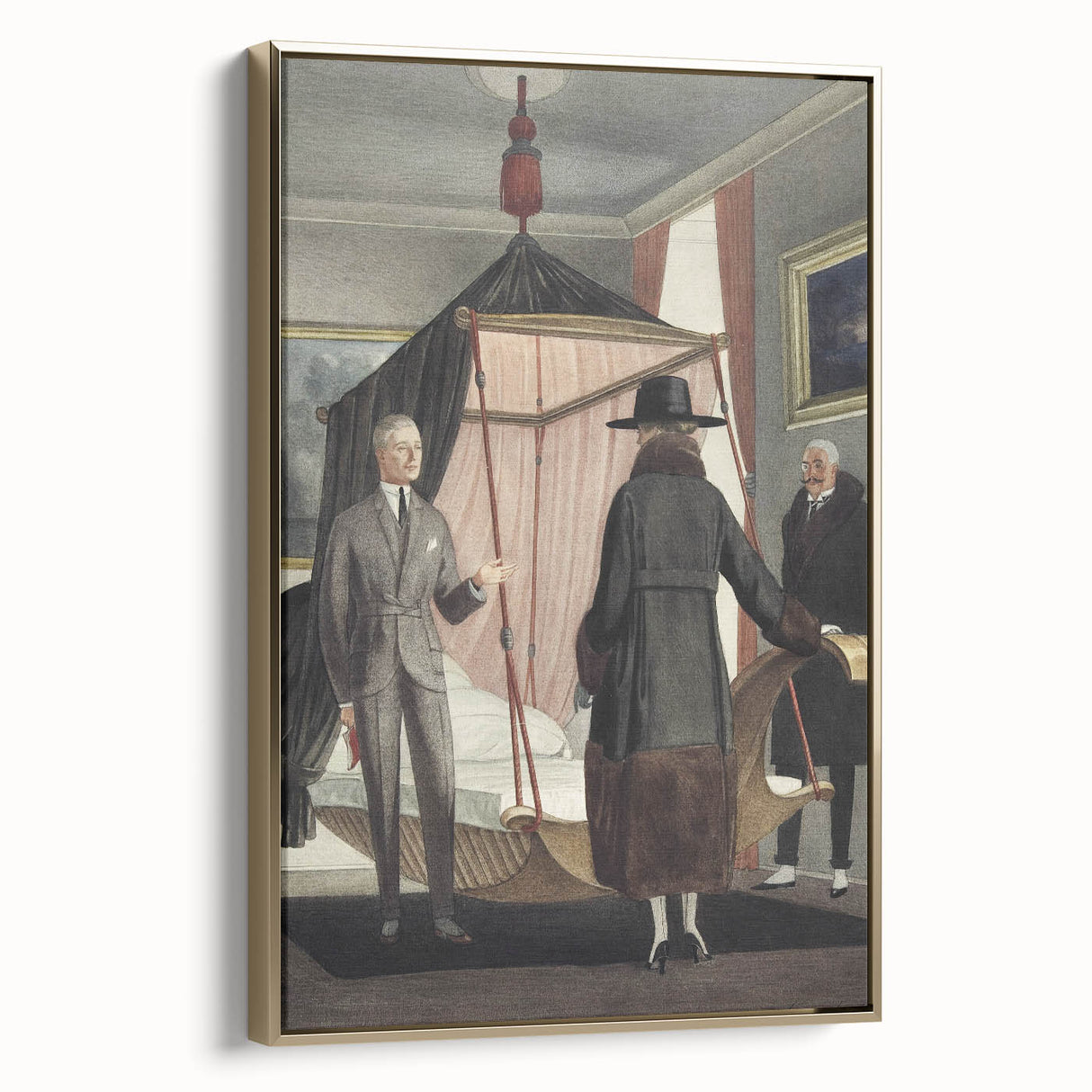 Vintage Modern Wall Art - Intriguing Scene of Figures in a Bedroom