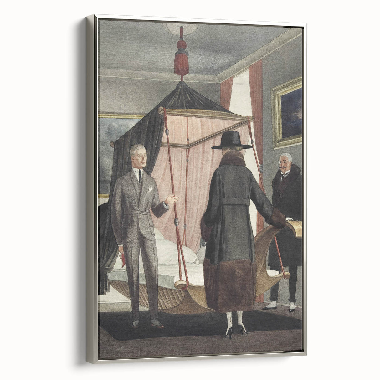 Vintage Modern Wall Art - Intriguing Scene of Figures in a Bedroom