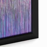 Close-up of an abstract floral framed canvas with vibrant colors, showcasing intricate details of the design, perfect for modern home decor aesthetics. This art piece enhances any space with its artistic flair.