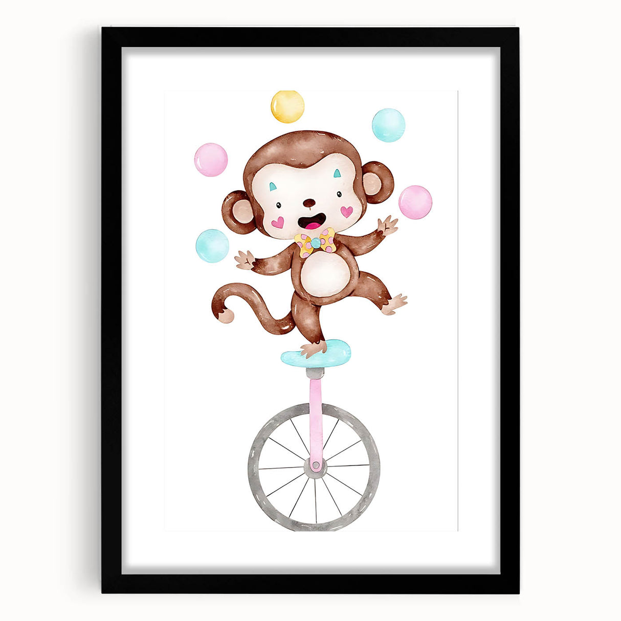 Circus Monkey Girls Room Wall Art - Playful Nursery Print