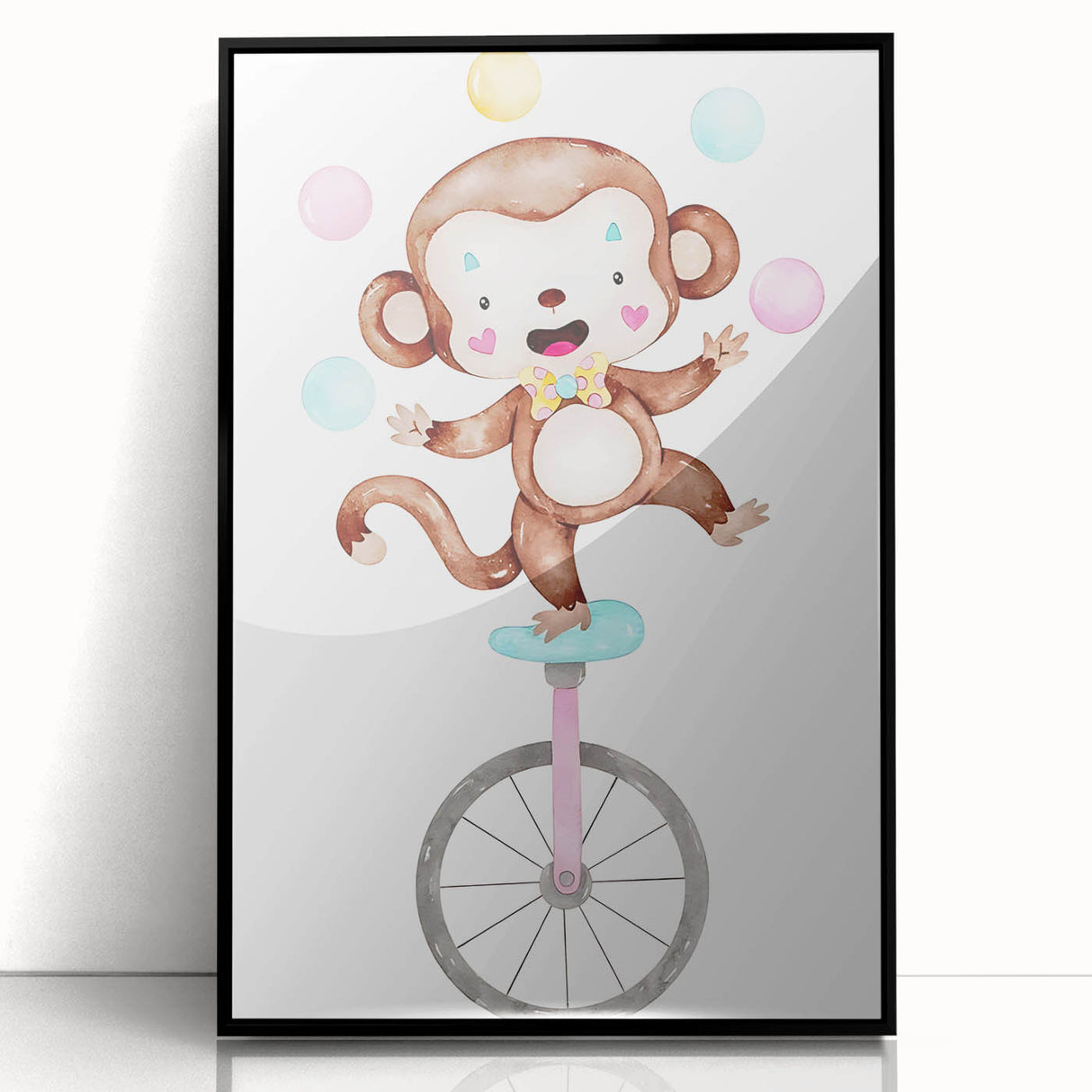 Circus Monkey Girls Room Wall Art - Playful Nursery Print
