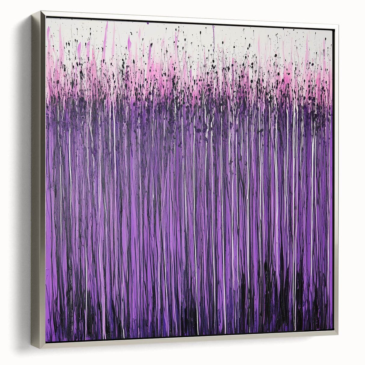 Framed canvas artwork showcasing an abstract floral design in soft pastel colors, featuring a sleek silver frame, ideal for modern home decor.
