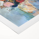 Abstract floral design on rolled canvas, showcasing vibrant colors and intricate patterns, ideal for modern home decor. Packaged securely in a protective cardboard tube.