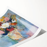 Abstract floral rolled print showcasing vibrant colors and intricate designs, elegantly packaged in a protective cardboard tube, perfect for home decor.