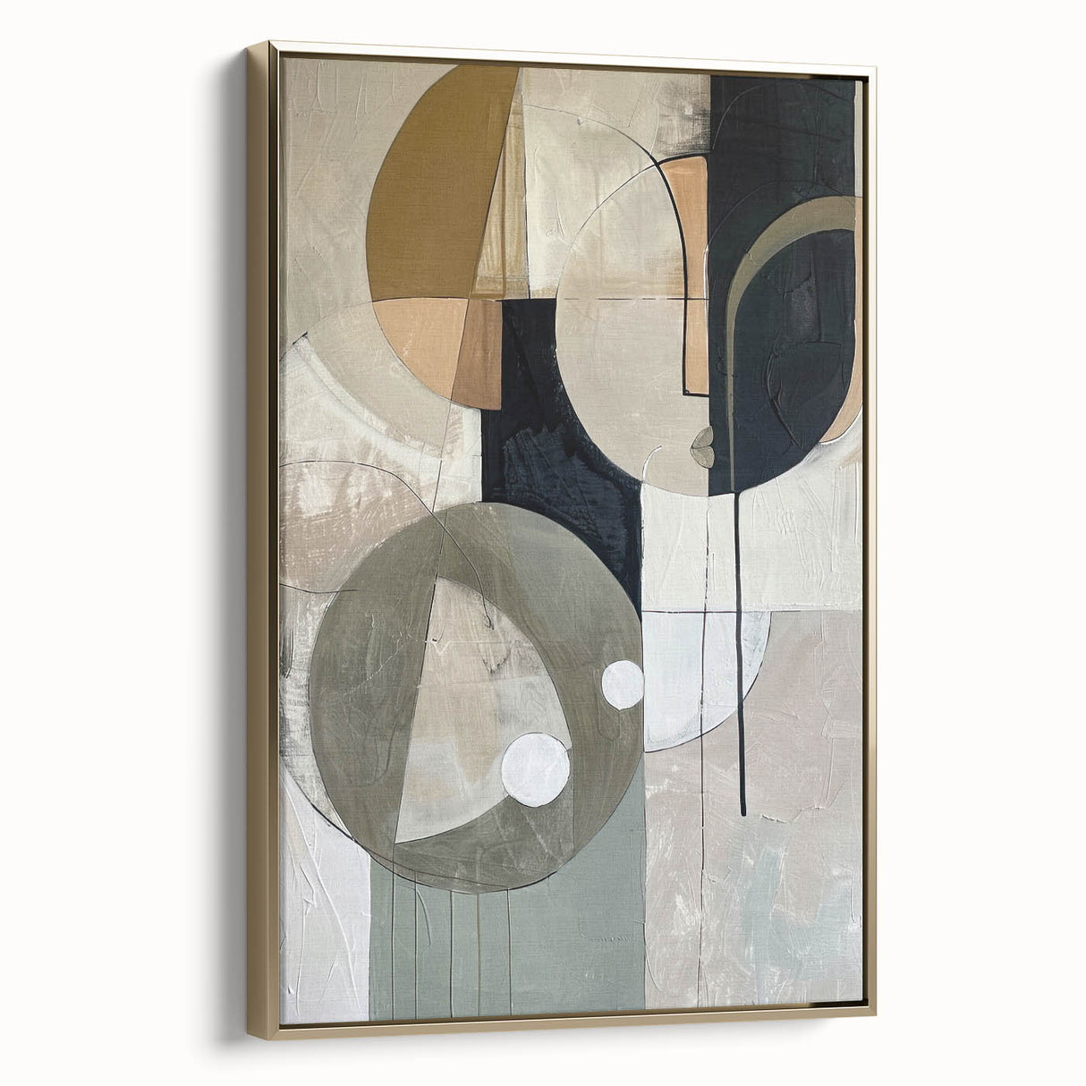 Framed abstract minimalist wall art in gold tones, showcasing a sleek design with a textured finish, perfect for modern home decor accentuating elegance.