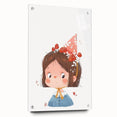 Whimsical Girl with Mushroom Hat Wall Art - Storybook Nursery Print
