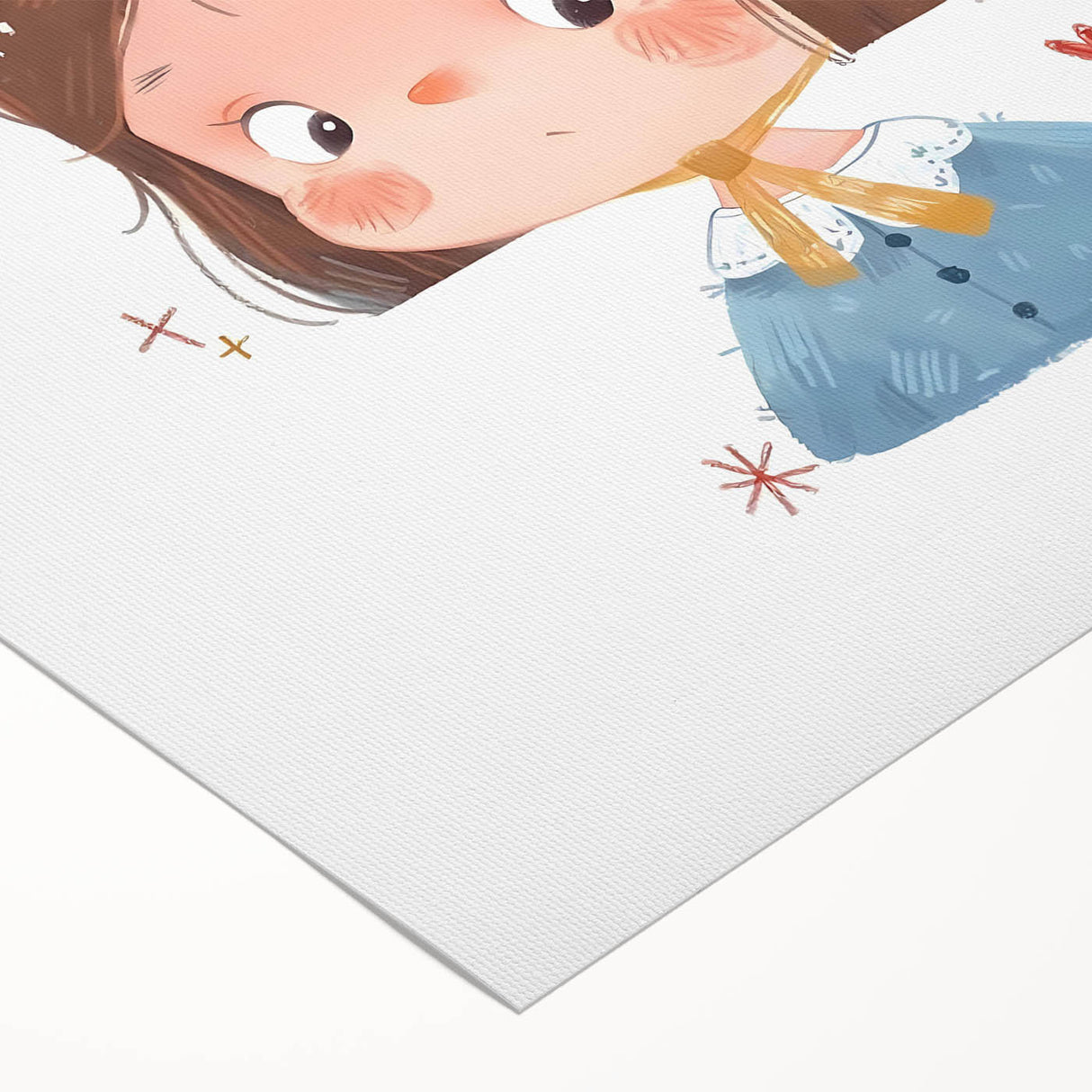 Whimsical Girl with Mushroom Hat Wall Art - Storybook Nursery Print