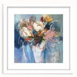 Abstract floral frame with a white mat, showcasing vibrant colors and intricate designs. Perfect for home decor or as a gift, enhancing any interior space with artistic elegance.