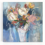 Abstract floral design stretched canvas artwork showcasing vibrant colors and intricate patterns, perfect for adding a touch of elegance to home decor.