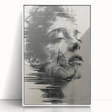 Framed abstract minimalist wall art with a white acrylic front, showcasing geometric patterns in soft pastel colors, perfect for modern home decor.
