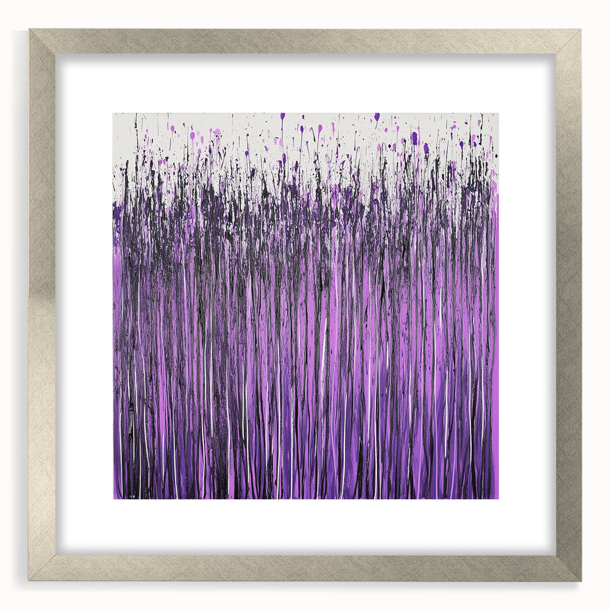 Abstract floral frame design with a silver mat, showcasing vibrant colors and intricate patterns, perfect for home decor or art displays. Ideal for enhancing interior aesthetics.