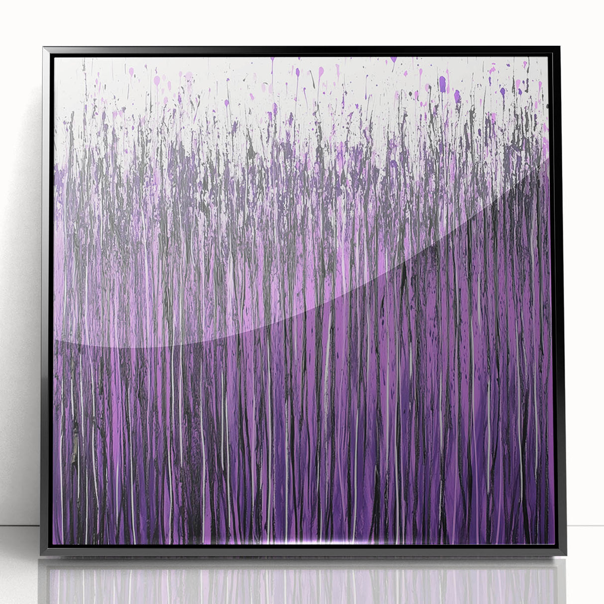 Framed abstract floral artwork in black acrylic, showcasing vibrant colors and intricate details, perfect for modern home decor in any living space.