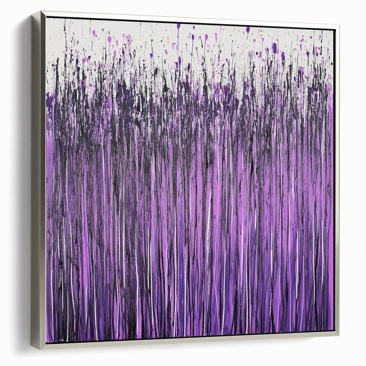 Framed canvas art showcasing an abstract floral design with silver accents, highlighting vibrant colors and intricate patterns, ideal for modern decor.