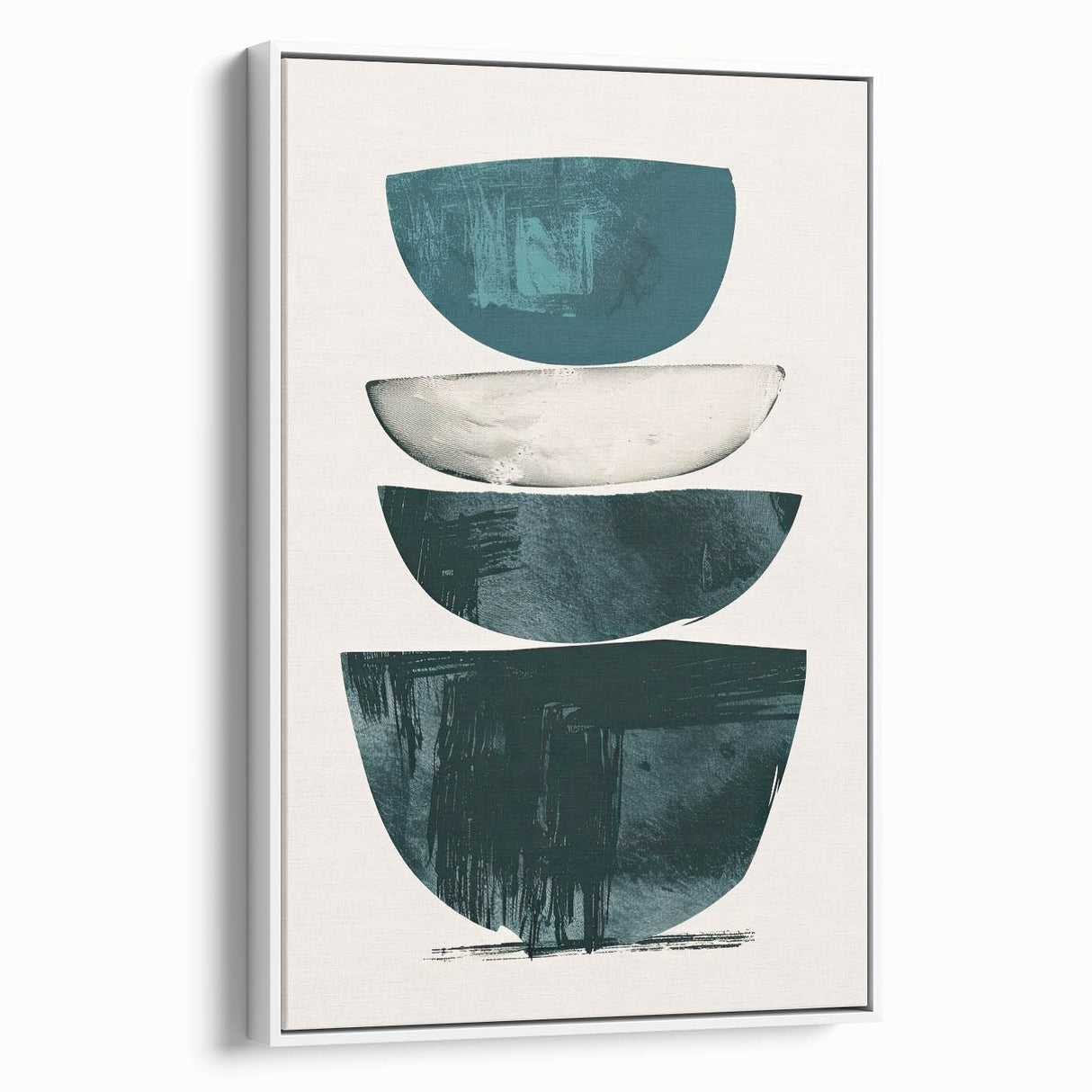 Framed abstract minimalist wall art showcasing soft white tones and subtle textures, presented in a sleek side view, perfect for modern home decor.