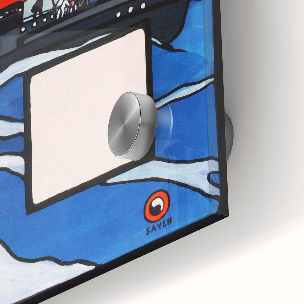 Modern Wall Art – Bold Naval Scene with Vibrant Blue and Red Accents