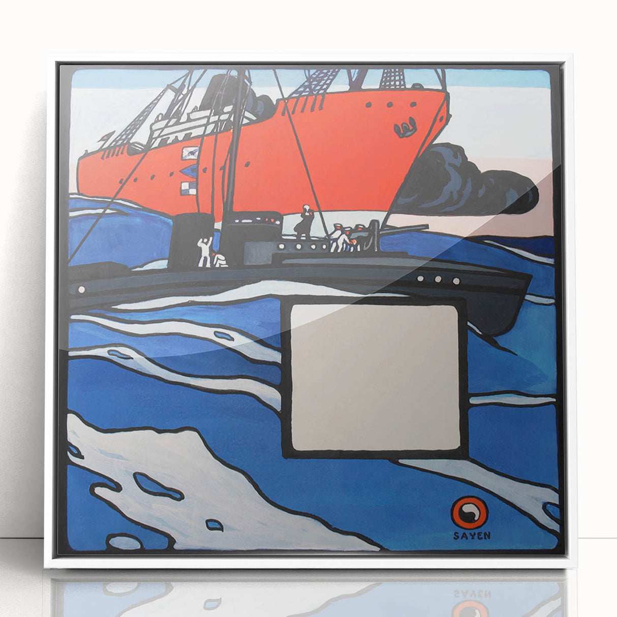 Modern Wall Art – Bold Naval Scene with Vibrant Blue and Red Accents