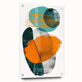 Abstract minimalist wall art displayed in a sleek acrylic frame, showcasing vibrant colors and geometric patterns, perfect for modern home decor.