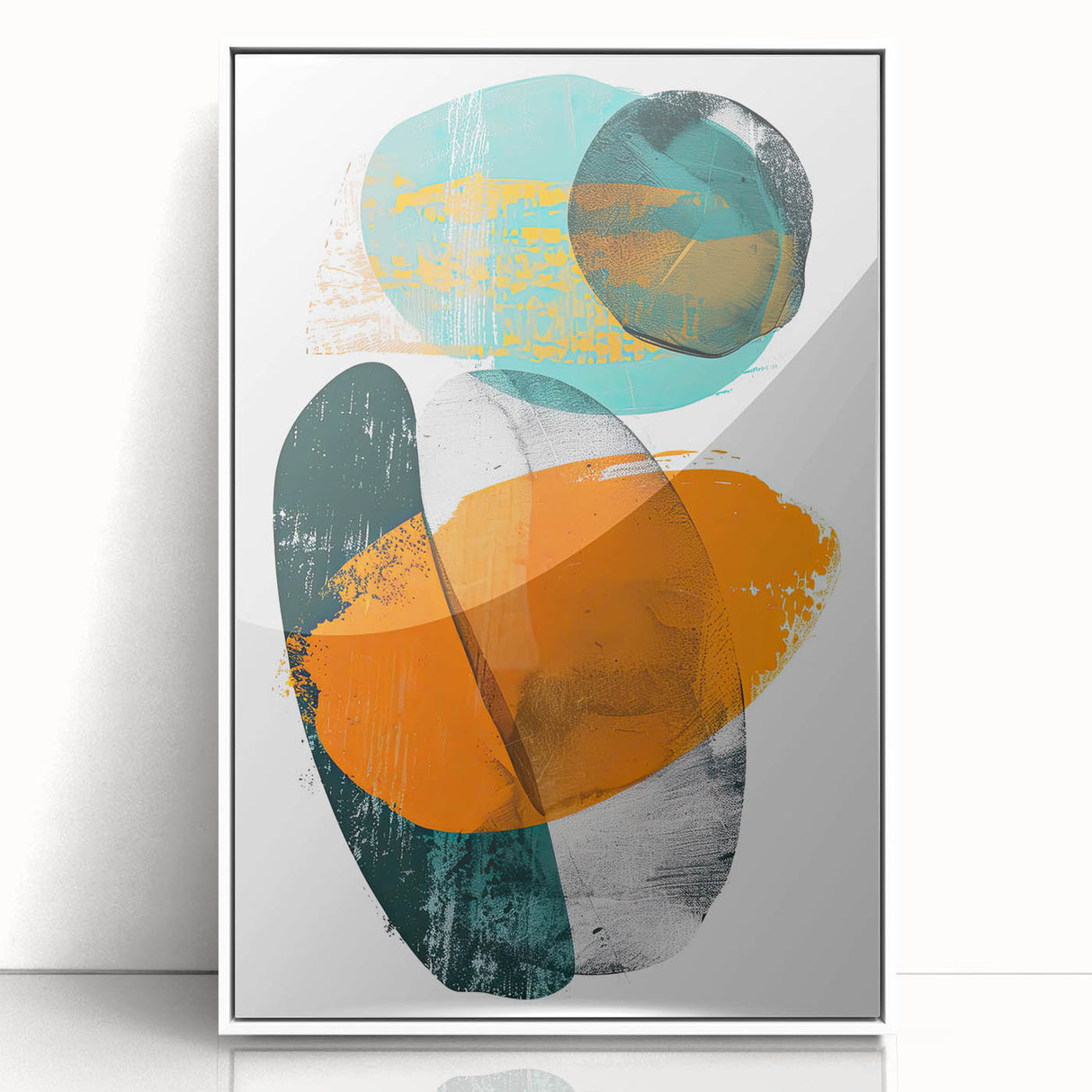 Framed minimalist abstract wall art with a white acrylic front, showcasing a modern design that enhances any interior decor, perfect for contemporary spaces.