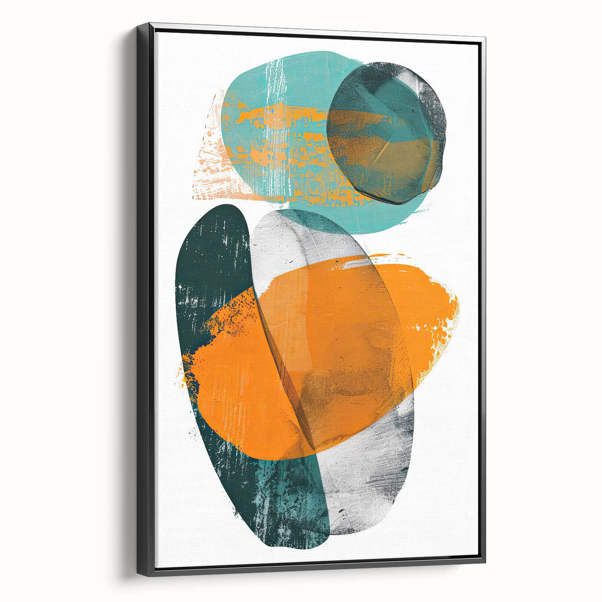 Framed minimalist abstract wall art featuring bold black and white geometric shapes, showcasing a modern design. Perfect for contemporary decor.