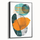 Framed minimalist abstract wall art featuring bold black and white geometric shapes, showcasing a modern design. Perfect for contemporary decor.